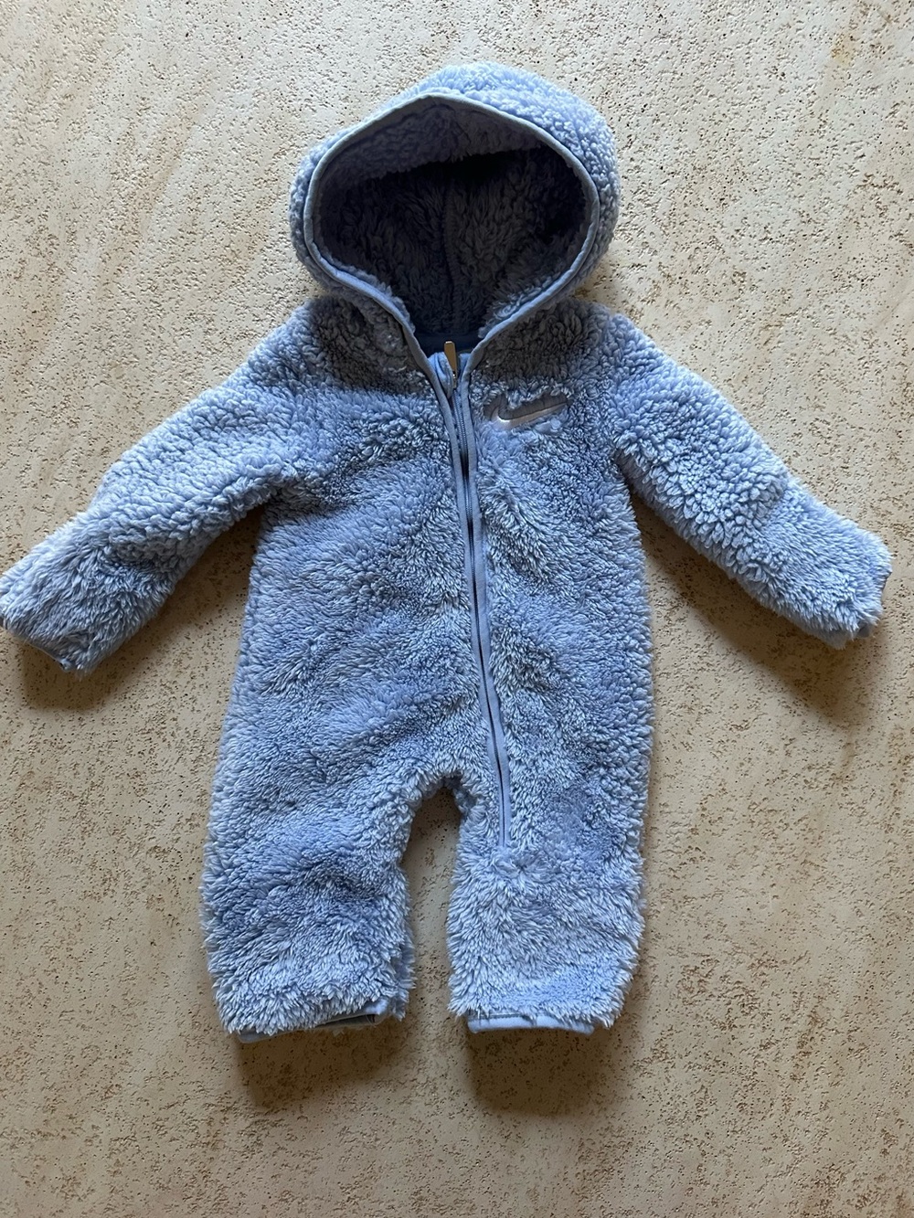 Nike Baby Sherpa Hooded One-Piece in Light Blue